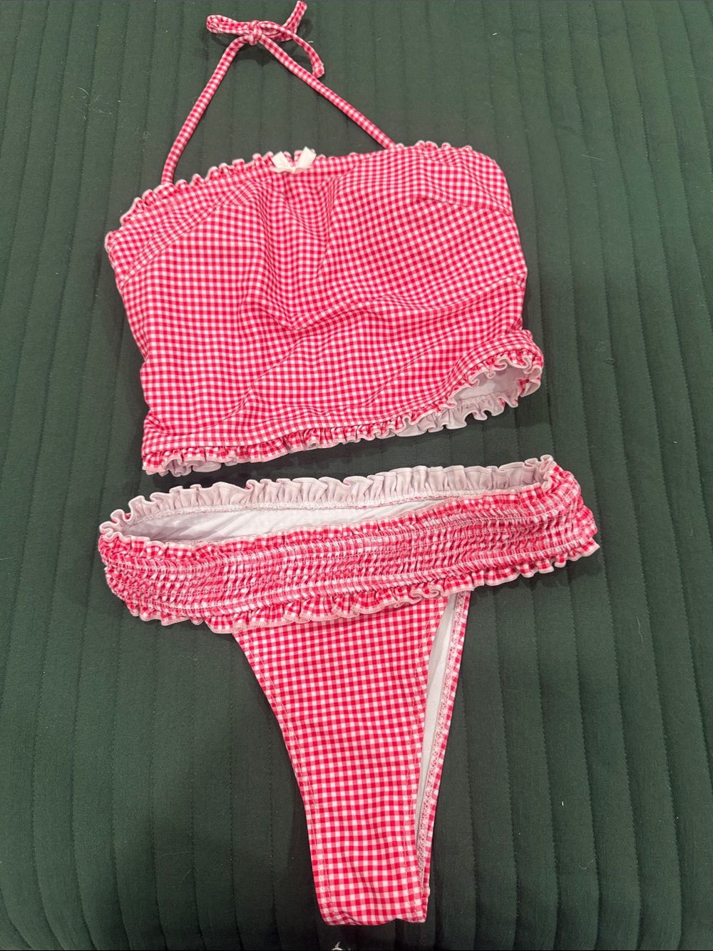 SHEIN Red and White Gingham Ruffle Bikini Set small - Picture 1 of 5
